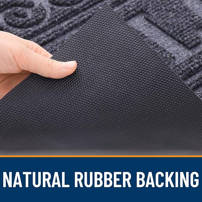 OLANLY Welcome Door Mat Indoor Outdoor Entrance, Heavy Duty Sturdy Front Door Mat, Waterproof All-Weather Doormat, Stain Resistant, Low Profile, Easy Clean Patio Entryway Mat, 29.5 x 17, Grey