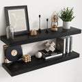 Floating Shelves for Wall with Invisible Brackets, Wall Mounted Engineered Wood Shelves with Wood Grain for Living Room, Bedroom, Bathroom, Kitchen Decor and Storage, Oak, 40"L Set of 2, Black