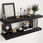 Floating Shelves for Wall with Invisible Brackets, Wall Mounted Engineered Wood Shelves with Wood Grain for Living Room, Bedroom, Bathroom, Kitchen Decor and Storage, Oak, 40"L Set of 2, Black
