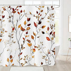 Brown Eucalyptus Leaves Shower Curtain Fall Leaf Floral Shower Curtains for Bathroom Waterproof Polyester Fabric Bath Curtain 72 x 72 Inch with 12 Hooks