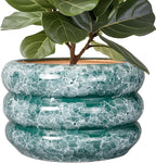 SQOWL Ceramic Planter for Indoor Plants 13.5 Inch - Large Plant Pot with Drainage Hole Outdoor Flower Pot Round Planter Decorative Plant Pot for Garden Bathroom Decor Green