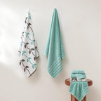 Modern Threads Organic Vines 6-Piece 100% Cotton Towel Set – Yarn Dyed Jacquard & Solid – Includes 2 Bath Towels, 2 Hand Towels, 2 Washcloths – Absorbent, Quick Dry, Soft & Durable – Aqua (Pack of 8)