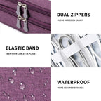MIRLEWAIY Travel Electronics Organizer Soft Case Small Electronic Accessories Carrying Bag Double-Layer for Cords Phone Chargers Cables Earbuds Adapter Mouse, Purple