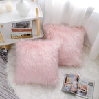 WLNUI Set of 2 Pink Christmas Decorative Fluffy Pillow Covers New Luxury Series Merino Style Blush Faux Fur Throw Pillow Covers Fuzzy Cushion Case for Sofa Bedroom Living Room Home Decor 20x20 Inch