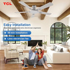 TCL Ceiling Fans with Lights, 52 Inch Low Profile Ceiling Fan with Light and Remote Control, Flush Mount, DC Reversible Motor, Noiseless, 6 Speeds Ceiling Fan for Bedroom (Silver)