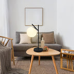 Mid Century Modern Table Lamp Contemporary White Glass Globe Table Lamp Vintage Nordic Desk Lamp Metal Nightstand Lamp for Office Study Room Bedroom(H19.2)