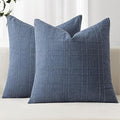 MIULEE Decorative Linen Check Throw Pillow Covers Neutral Farmhouse Vintage Pillow Covers 18x18 Set of 2 Boho Modern Home Decor for Sofa Couch Bedroom Cushion Blue