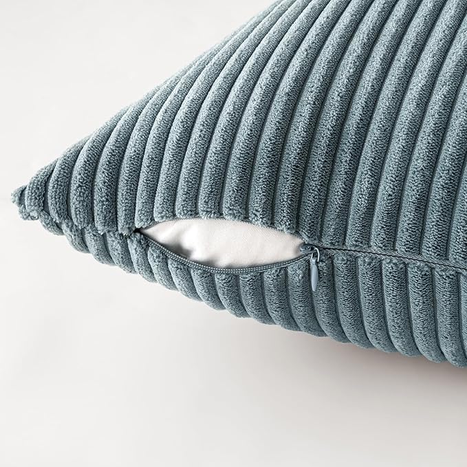 MIULEE Boho Farmhouse Throw Pillow Covers 16x16 Inch Set of 4 Western Neutral Decorative Cushion Covers Soft Modern Coastal Corduroy Home Decor for Couch Bed Sofa Living Room Dark Blue Navy Series