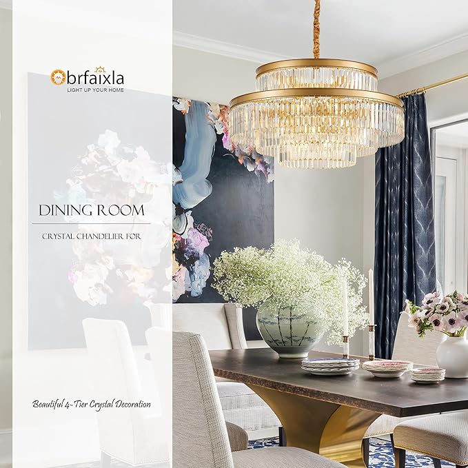 31.5" 18-Light Modern Crystal Chandelier Light Fixture Large 4-Tier Gold Luxury Glam Chandeliers for Dining Room Round Hanging Pendant Lighting for Living Room Kitchen Bedroom Foyer Lobby