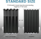 Black Long Shower Curtain with Liner - 230GSM Waffle Textured Heavy Duty Shower Curtains for Bathroom,71W x 86H