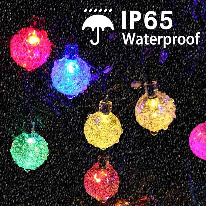 Multicolor Solar Christmas String Lights Outdoor, 2-Pack 100 LED 64FT Crystal Globe Solar Lights Outdoor Waterproof with 8 Lighting Modes, Christmas Decorations for Xmas Tree Wedding Patio Party