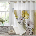 Muuyi Yellow Watercolor Floral Shower Curtain,No Hook Shower Curtain,Polyester Shower Curtains with Snap in Fabric,Sheer Top Window for Bathroom Decor,Waterproof & Washable,72x75 Inch