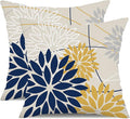 Outdoor Pillow Covers 20x20 Inch Set of 2 Navy Blue Yellow Outdoor Waterproof Decorative Throw Pillows Summer Spring Decor for Home Patio Funiture Garden Living Room Polyester Cushion Covers 01G20
