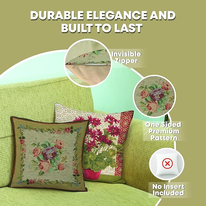Charlotte Home Furnishings Floral Decorative Throw Pillow Cover 19x19 in, Amboise Floral French Country Couch Pillow Case, Home Decor Cozy Tapestry Cushion Cover, European Cotton Jacquard Woven