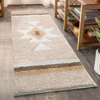 Boho Non Slip Shaggy Soft Absorbent Long Bathroom Runner Carpet for Shower Entryway, Beige 24x47