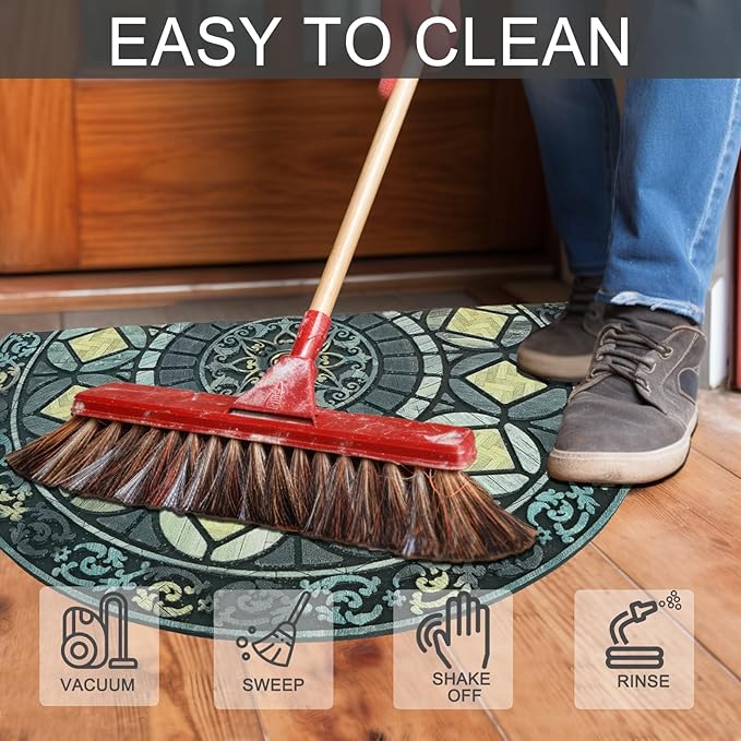 CHICHIC Entrance Door Mat Large 18 x 30 Inch Entry Way Doormat Front Door Rugs Outdoors Heavy Duty Welcome Mat Non Slip Rubber Back Low Profile for Garage, Patio, High Traffic Area, Grey Teal