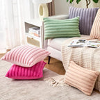 Throw Pillow Covers Decorative Faux Fur Set of 2 18x18 Inch Pillow Covers, Soft Pink Striped Pillowcases for Couch Sofa Bed Living Room, Fluffy Cute Home Boho Accent Fuzzy Decor