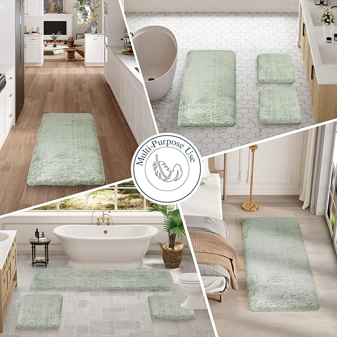 Walensee Large Bathroom Rug (24 x 36, Pale Green) Extra Soft and Absorbent Shaggy Bath Mat Machine Washable Microfiber Non Slip Luxury Floor Mat