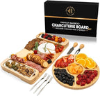 Charcuterie Board Gift Set - Bamboo Cheese Board & Serving Tray for Meat, Cheese, Crackers, Fruit - Large Wooden Charcuterie Boards for Parties - Wedding Gift, Housewarming, Gifts for Women & Couples