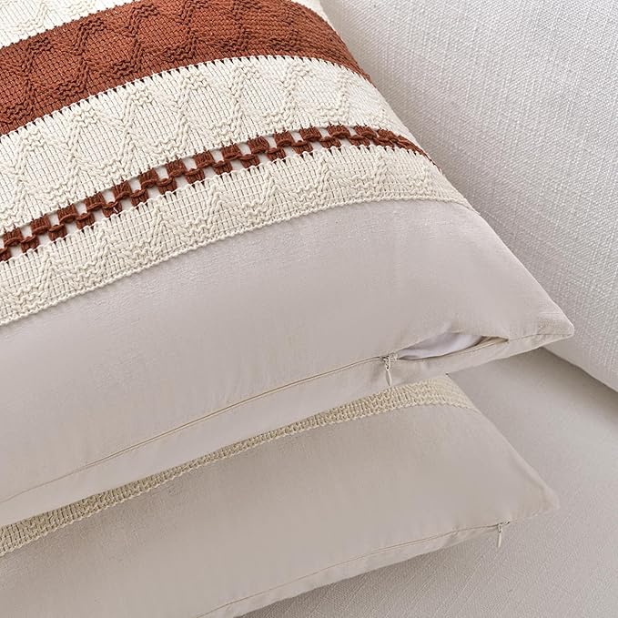Fancy Homi Set of 1 Rust Boho Decorative Throw Pillow Covers 22x22 Inch for Couch Bed Sofa, Aesthetic Modern Organic Fall Room Decor, Soft Cotton Cute Terracotta Textured Farmhouse Cushion Case