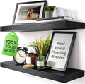 BAOBAB WORKSHOP Wood Floating Shelves for Bathroom Wall - Black Shelf 24 inch - Solid Wood Shelves for Wall for Bedroom Kitchen Living Room - Black Floating Shelves - 24 x 6.7 Inch, Set of 2