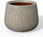 Kante 12.5" Dia Round Fluted Planter with Surface Indentations, Large Flower Pot with Drainage Hole for Indoor & Outdoor Plants, Weathered Concrete Finish with Warm Brown Interior
