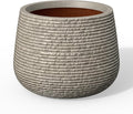 Kante 18.1" Dia Round Fluted Planter with Surface Indentations, Large Flower Pot with Drainage Hole for Indoor & Outdoor Plants, Weathered Concrete Finish with Aqua Blue Interior