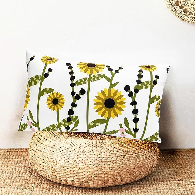 Decorative Throw Pillow Covers Set of 2 Sunflower Pillow Covers 12x20 inch Super Soft Short Plush Floral Square Throw Pillows,Farmhouse Outdoor Pillow Covers for Couch Sofa Bed Living Room
