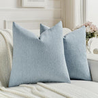 FUTEI Denim Blue Chenille Decorative Throw Pillow Covers 22x22 Inch Set of 2,Soft Cozy Faux Linen Textured Cushion Case,Farmhouse Home Decor for Couch Living Room