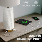 PoKat Touch Bedside Table Lamps with USB Ports for Bedroom, 25'' Dimmable Nightstand Touch Lamps for Living Room, Modern Ceramic Lamps for Night Stands Bedroom, Office, Nursery, White and Beige