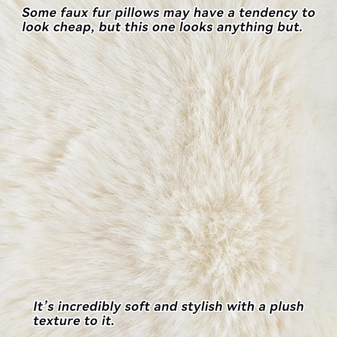 AmHoo Pack of 2 Throw Pillow Covers 3D Dense Faux Rabbit Fur Cozy Super Soft Fuzzy Set Case Cushion for Couch Sofa Bedroom 18 x 18-Inch Cream White