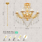 Luxury Gold Crystal Chandelier, 30" Vintage K9 Crystal Pendant Light with 8 Lights, Antique Brass Finish Ceiling Light Fixture with Scrolled Arms for Dining Room Living Room Foyer Villa Hotel