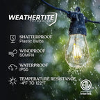 Brightech Ambience Pro Solar Powered Outdoor String Lights, 48ft Remote Control Commercial Grade Waterproof Patio Lights, 15 Edison Bulbs, Shatterproof LED String Lights for Outside - 1W Soft White