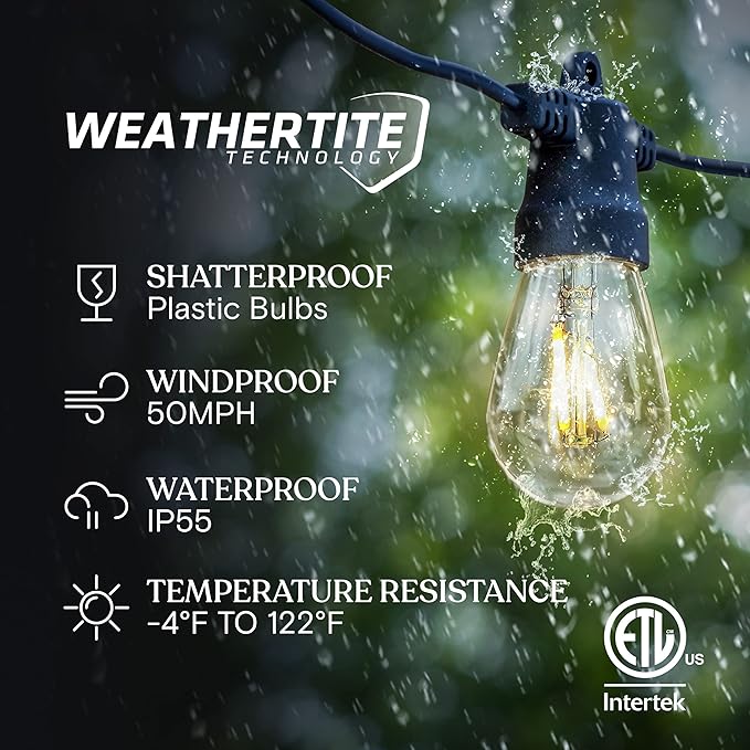 Brightech Ambience Pro Solar Powered Outdoor String Lights, 27ft Remote Control Commercial Grade Waterproof Patio Lights, 12 Edison Bulbs, Shatterproof LED String Lights for Outside - 1W Soft White