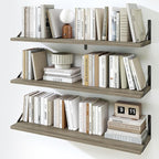 Fun Memories Floating Shelves for Wall, 36 Inches Long Set of 3 Wall Shelves for Bedroom, Floating Bookshelves with Metal Brackets for Living Room, Kitchen, Bedroom and Laundry Room (Grey)