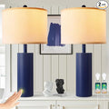 24.5" Blue Table Lamps Set of 2, Modern Living Room Touch Lamps with USB C+A Ports, 2 Bulbs Included, Table Light Fixture for Nightstand, Creative Stripe Bedside Lighting