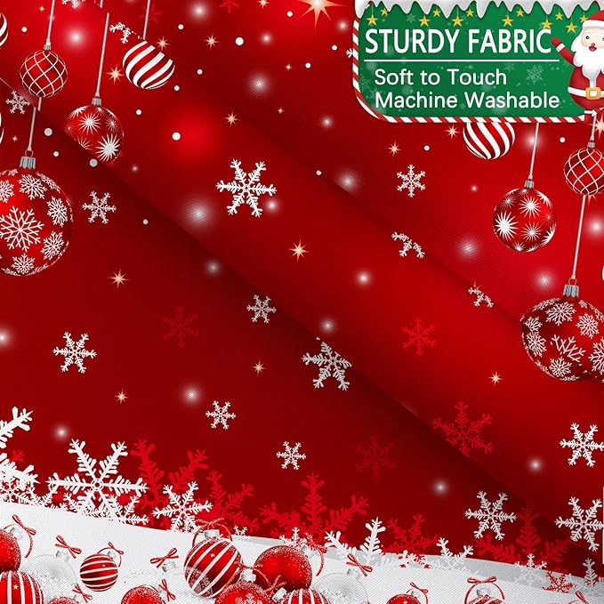 Red Christmas Shower Curtain Set, Merry Christmas Ball Winter Snowflakes Glitter Sparkle Shower Curtain for Bathroom Xmas Holiday Decor, Durable Fabric Machine Washable with Hooks, 72 x 72 Inches