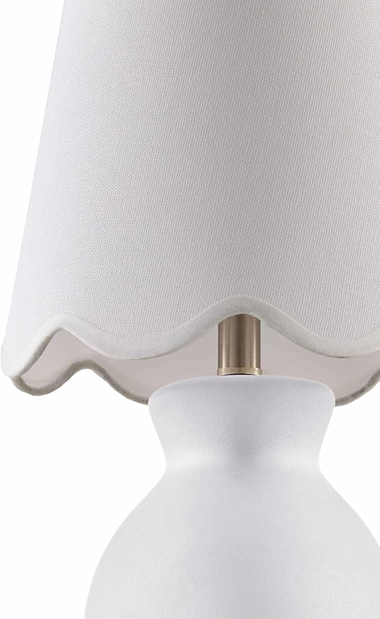 BoutiqueRugs Liliac Boho Ceramic Bedside Table Lamp for Bedroom Nightstand - End Side Lighting for Living Room - Shade Cotton - White - 15" H