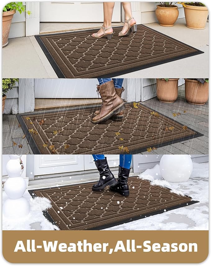 Color&Geometry Front Door Mat Outside Entrance, Heavy Duty Non Slip Low Profile Doormat for Entryway, Trap Dirt and Moisture Welcome Mats All-Weather, Easy Clean, Patio, Garage, 17"x30" Brown
