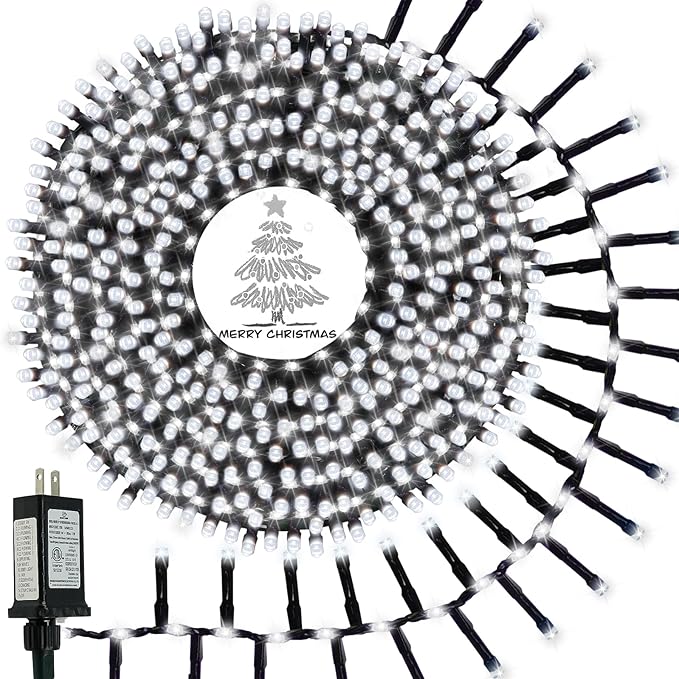 800 LED Christmas Slow Twinkle Cluster Lights, Firecracker Fairy Lights Plug in with 15 Modes & Timer Function, 33FT Waterproof String Lights for Indoor Outdoor Tree Christmas Decorations, Cool White