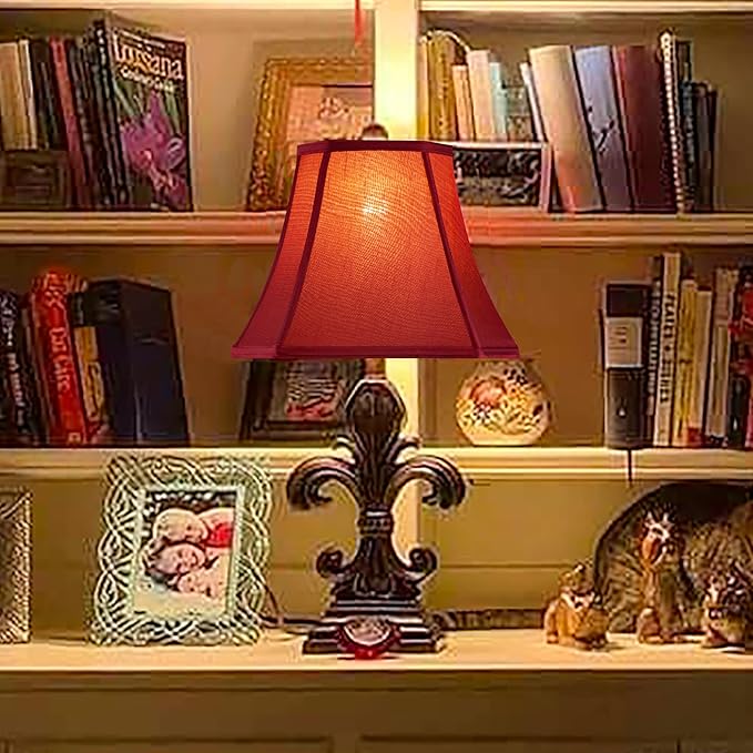 GO&SO Square Cut Corner Lampshades Burgundy Red, 8x14x11 Inch Medium Table Lamp Shades, Natural Faux Silk Lamp Shade for Floor Lamps,Bedroom and Living Room, Easy Assembly Required (Set of 2)
