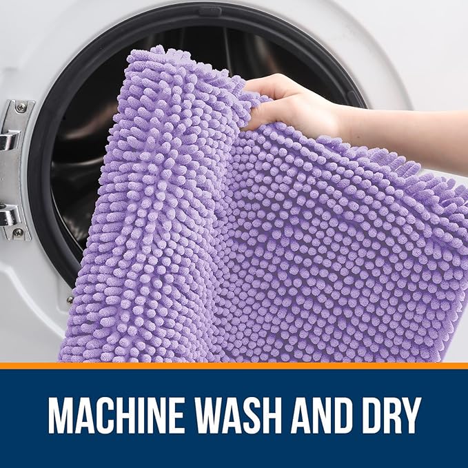 OLANLY Bathroom Rugs 40x32, Extra Soft Absorbent Chenille Bath Rugs, Rubber Backing Quick Dry, Machine Washable Bath Mats for Bathroom Floor, Tub and Shower, Home Decor Accessories, Lavender