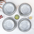 Melamine Dinnerware Sets 12 PCS - Service for 4 Plates & Bowls Sets Dishwasher Top-Shelf Safe, BPA Free Dinner Dishes Set for Everyday Use-Granite Pattern Gray