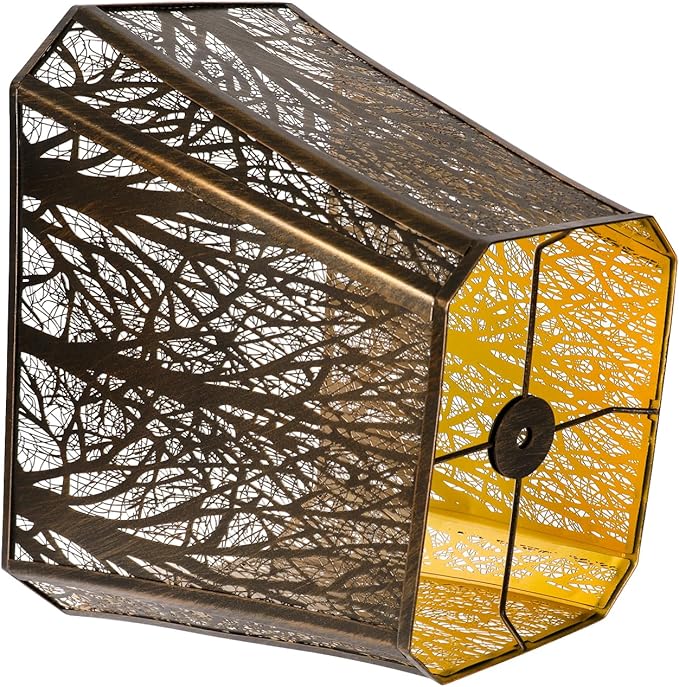 Rectangle Large Metal Lampshade Forest Etching Forest Lamp Shade Pattern Fits For Table Lamps And Floor Lamps Spider Fitter (8+6)" Top x (13.8+8)" Bottom x 11" High