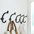 SKOLOO Heavy Duty Black Wall Hooks, Farmhouse Style Cast Iron Hooks, Pack of 5, Ideal for Backpack, Coat, and Towel Hooks - Perfect for Entryway, Mud Room, and Bathroom Storage