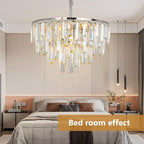Chrome Modern Round Top K9 Crystal Chandelier Lighting Fixture, 6 Lights Round K9 Crystal Adjustable Hanging Lamp for Dining Room Bedroom Living Room,Hallway,Bar,Kitchen W17''