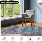 Washable Soft Small Boho Area Rugs, Rags Rug, Printed Carpet Chennile Rugs for Living Room 27x45 inch Teal Blue Multi,Machine Washable Printed Rugs - 30% Cotton, 70% Polyester