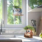 Unique Owl Plant Pots Indoor, Cute Small Succulent Pots with Drainage Hole, Rocking Chair Planters for Outdoor Indoor Plants, Resin Flower Pot for String of Pearls, Gift Ideas for Mother