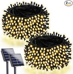 2 Pack 90FT Solar Christmas Lights, Super Bright 160 LED Solar Lights String with 8 Lighting Modes, Outdoor Waterproof Green Wire Solar Twinkle Light for Xmas Garden Decorations (Warm White)