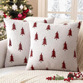 MIULEE Christmas Decorative Chenille Throw Pillow Covers, 18x18 Inch,White Red Tree, Set of 2 Cute Trees with Plaid Patterns Pillows for Sofa Couch Bedroom Chair Xmas Home Decor
